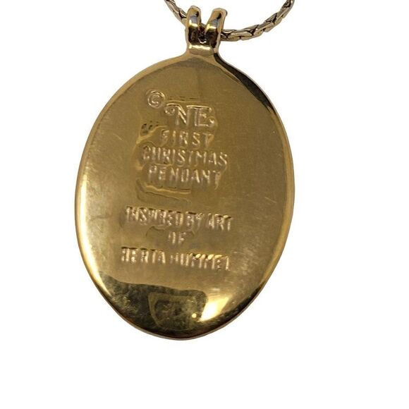 Vintage Signed First Christmas Angel Pendant Berta Hummel Gold Tone Necklace - Picture 3 of 10